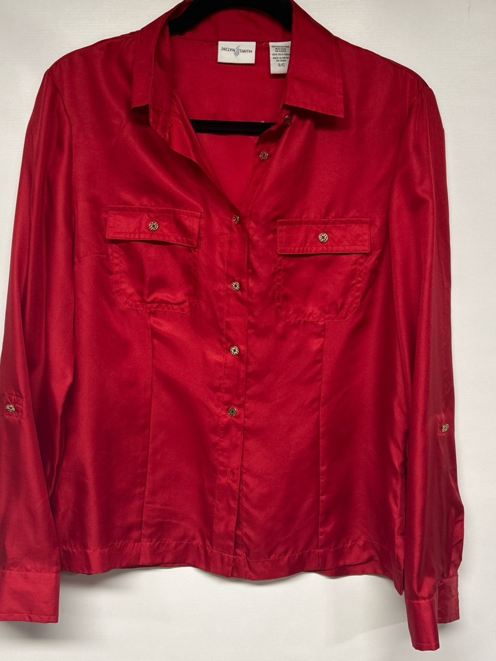 Jaclyn Smith Vibrant Red Satin Button-Front Blouse